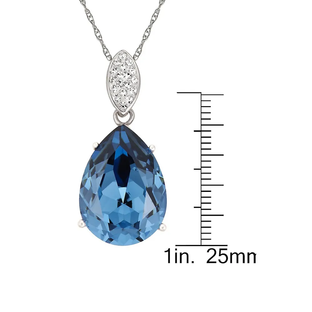 Sterling Silver, Denim Blue Cubic Zirconia & Cubic Zirconia Pendant Necklace