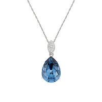 Sterling Silver, Denim Blue Cubic Zirconia & Cubic Zirconia Pendant Necklace