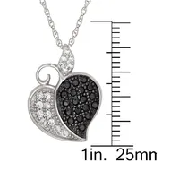 Sterling Silver & Black & White Pavé Crystal Heart Pendant Necklace