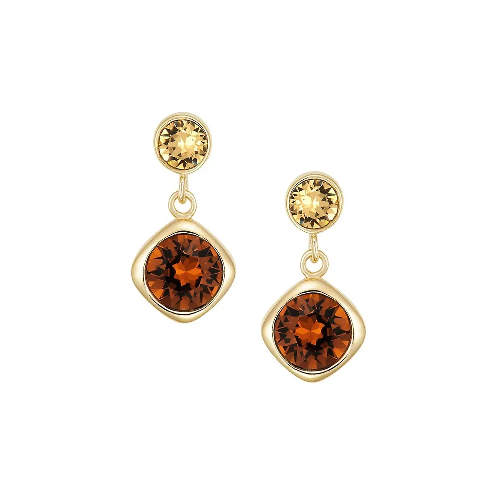 Sterling Silver Goldplated Brown Crystal Drop Earrings