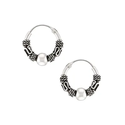 Oxidised Sterling Silver Bali Endless Hoop Earrings