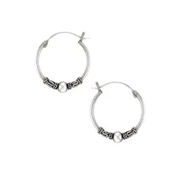 Oxidised Sterling Silver Carved Hoop Earrings