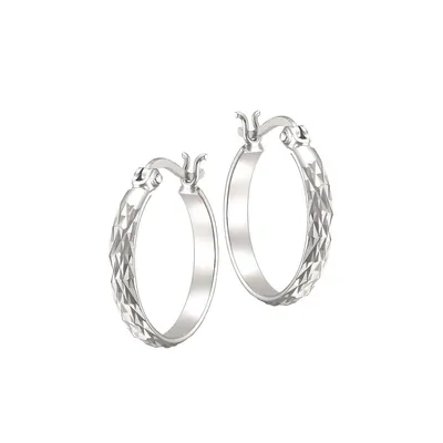 Sterling Silver Diamond-Cut Hoop Earrings