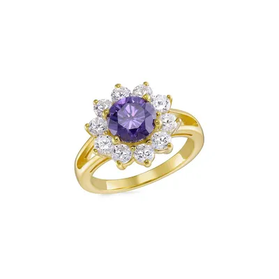 Goldplated Sterling Silver, Amethyst & Cubic Zirconia Ring