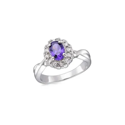 Sterling Silver & White Violet Cubic Zirconia Solitaire Ring