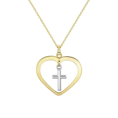 Collier en or 10 ct avec pendentif en forme de cœur et de croix