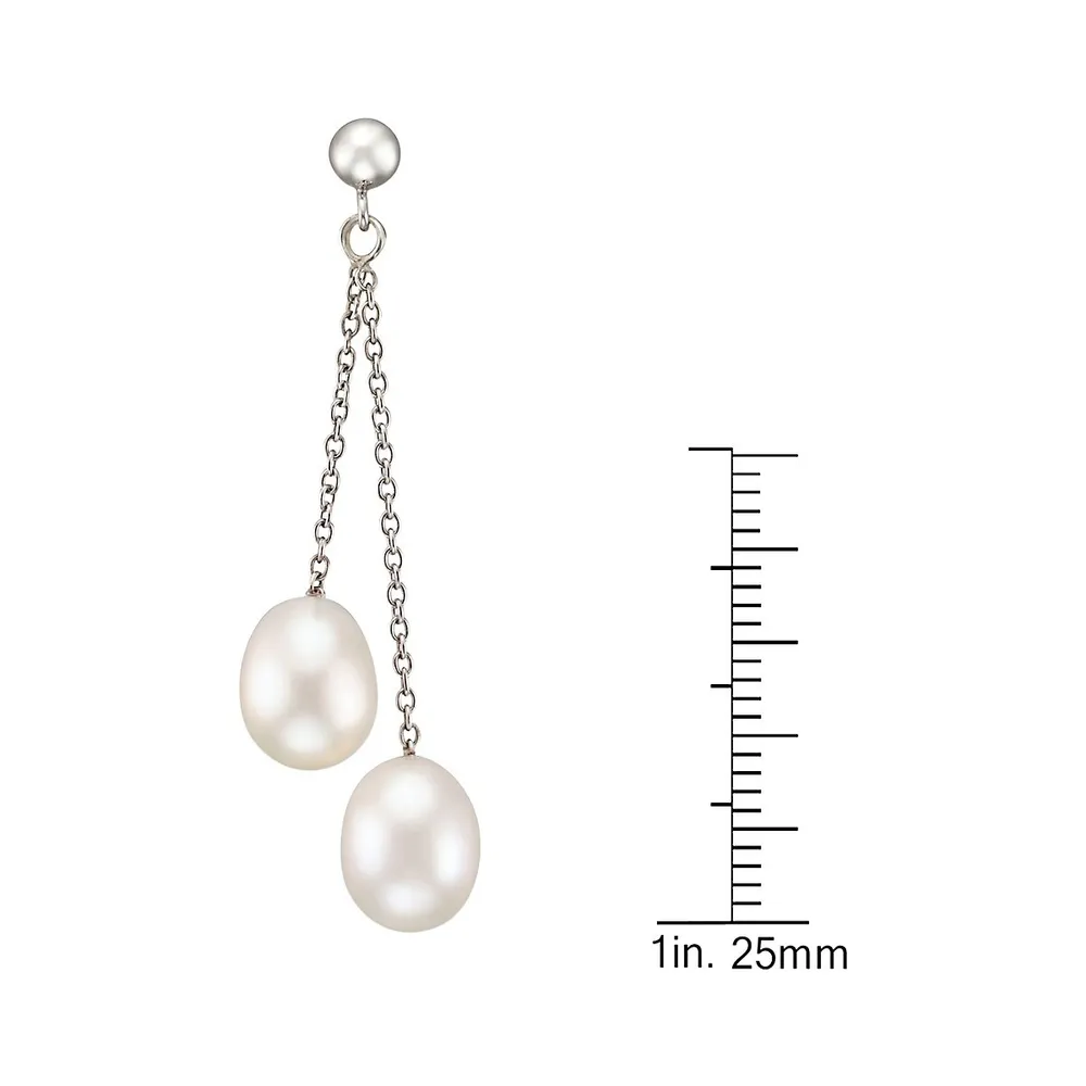 Rhodium-Plated Sterling Silver & 6MM Freshwater Pearl drop Earrings