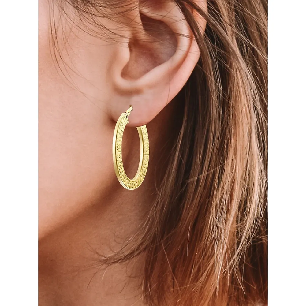 18K Gold Plated Greek Oval Hoop Earrings