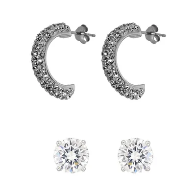 Sterling Silver & Cubic Zirconia 2-Piece Earrings Set