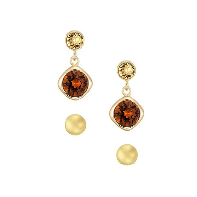 Pendants d'oreilles en argent sterling plaqué or avec sphères en cristal