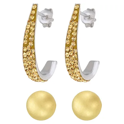 Silver Celebration 2-Pair Sterling Silver & Goldtone Huggie & Bead Stud Earrings Set