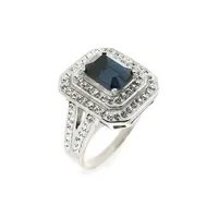 Sterling Silver, Cubic Zirconia, White & Blue Crytal Ring