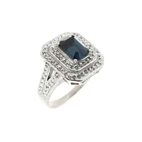 Sterling Silver, Cubic Zirconia, White & Blue Crytal Ring