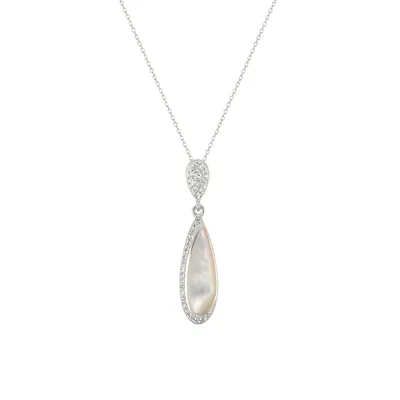Rhodium-Plated Sterling Silver, Mother-Of-Pearl & Preciosa Crystal Pendant Necklace