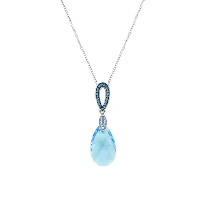 Collier à pendentif de topaze bleue en argent sterling rhodié avec cristaux