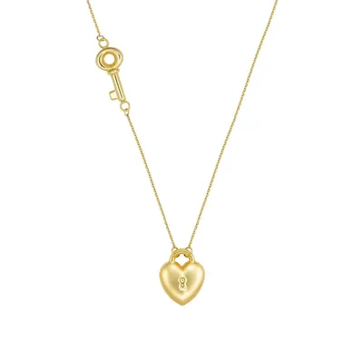 Collier à pendentif en or 10 ct en forme de cœur et de clé