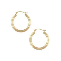10K Yellow Gold Round Tube Hoop Earrings