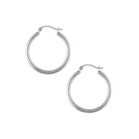 10K White Gold Polished Round Hoop Earrings