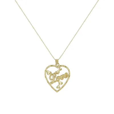 Collier à pendentif en or 10 ct en forme de cœur avec le mot Love