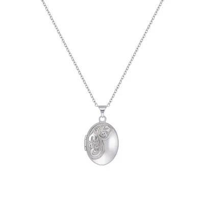 Sterling Silver Engraved Oval Locket Necklace