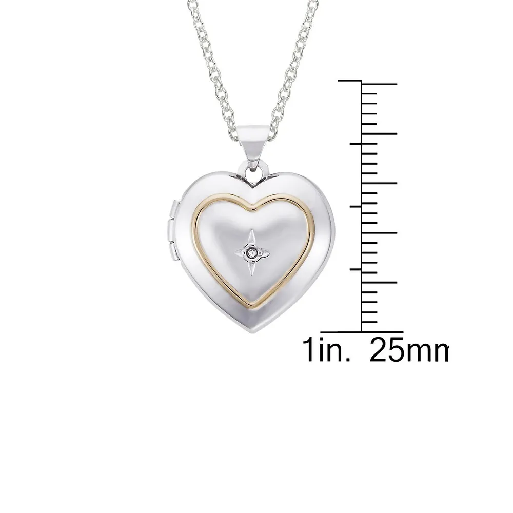 Sterling Silver & 0.01 CT. T.W. Diamond Engraved Heart Locket Pendant Necklace
