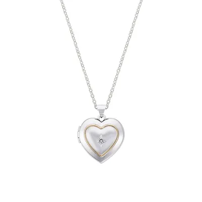 Sterling Silver & 0.01 CT. T.W. Diamond Engraved Heart Locket Pendant Necklace