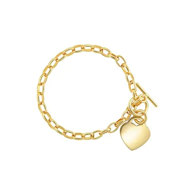 18K Goldplated Rolo-Link Heart Charm Bracelet