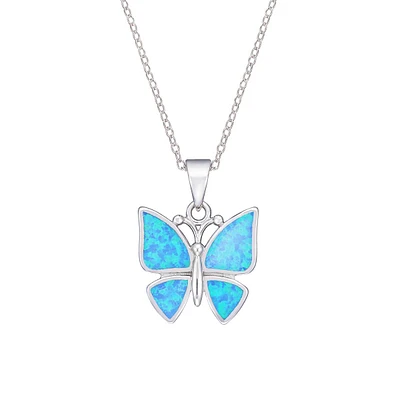 Sterling Silver & Blue Mother-of-Pearl Butterfly Pendant Necklace - 18"