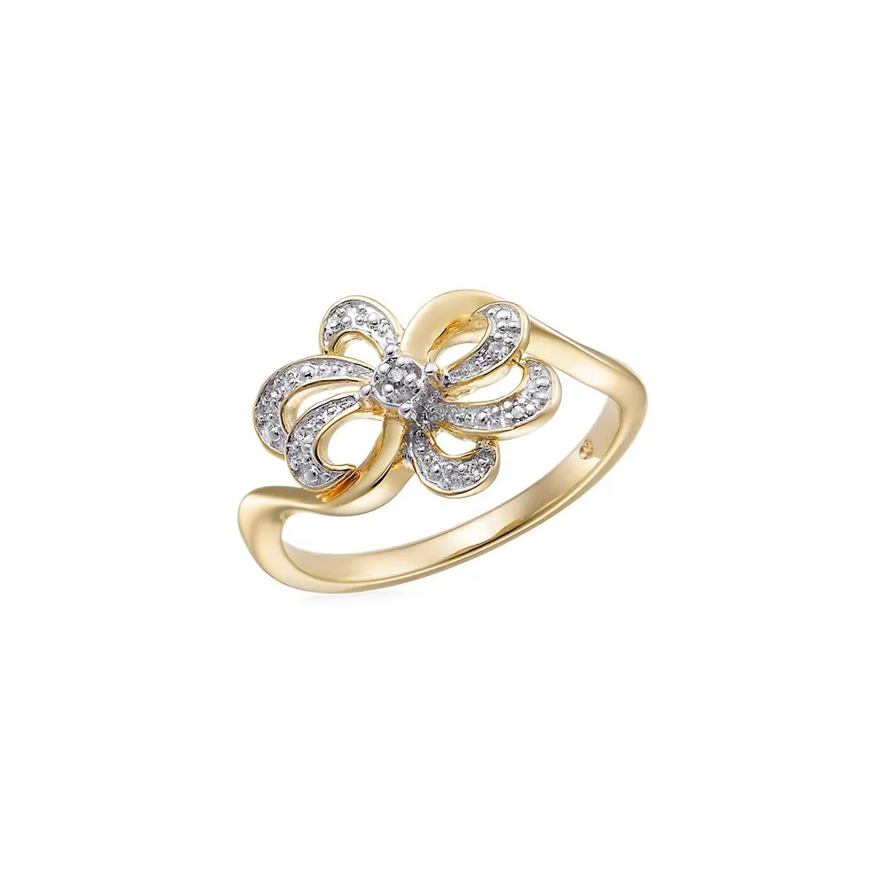 Goldplated Sterling Silver & 0.02 CT. T.W. Diamond Floral Ring