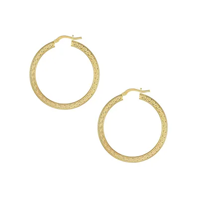 18K Goldplated Greek Key-Texture Hoop Earrings