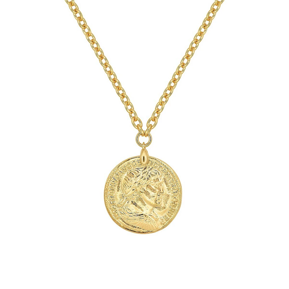 Collier à pendentif monnaie plaqué or 18 ct, 43 cm