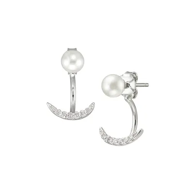 Boucles d'oreilles avant-arrière en argent sterling avec perles d'eau douce de 5 mm et cristaux