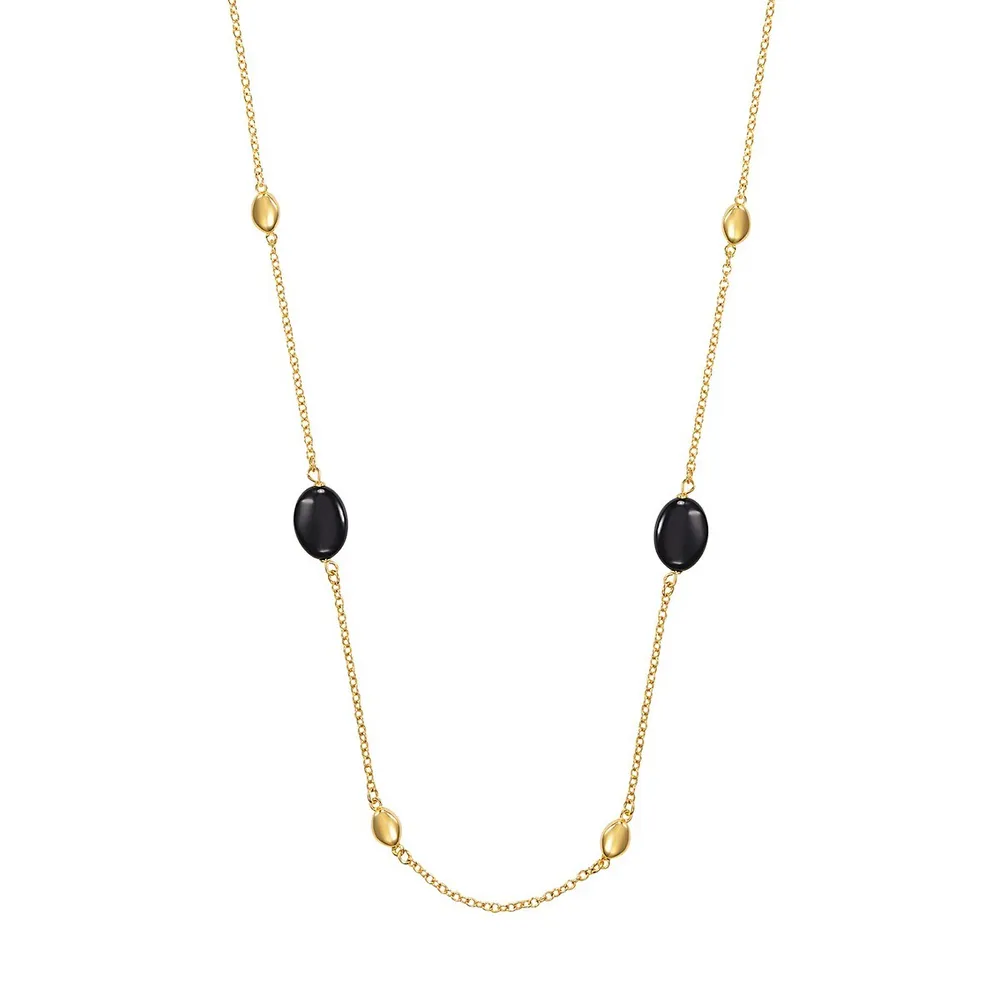 18K Goldplated, Rolo Link Beads & Onyx Necklace