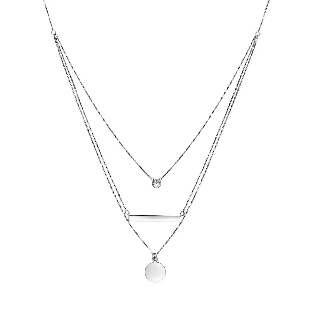 Sterling Silver & Cubic Zirconia Triple Layered Necklace