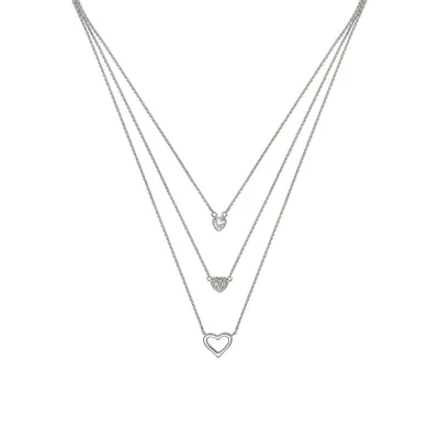 Sterling Silver & Cubic Zirconia Multi-Row Heart Pendant Necklace