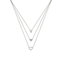 Sterling Silver & Cubic Zirconia Multi-Row Heart Pendant Necklace