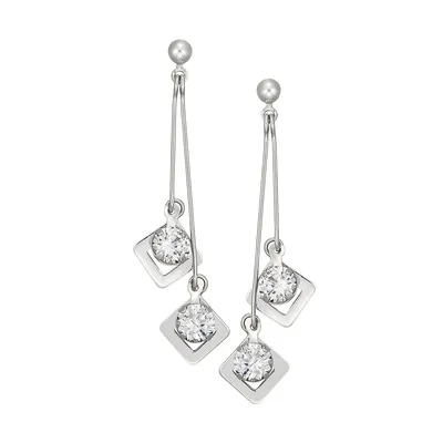 Sterling Silver & Cubic Zirconia Double Drop Earrings