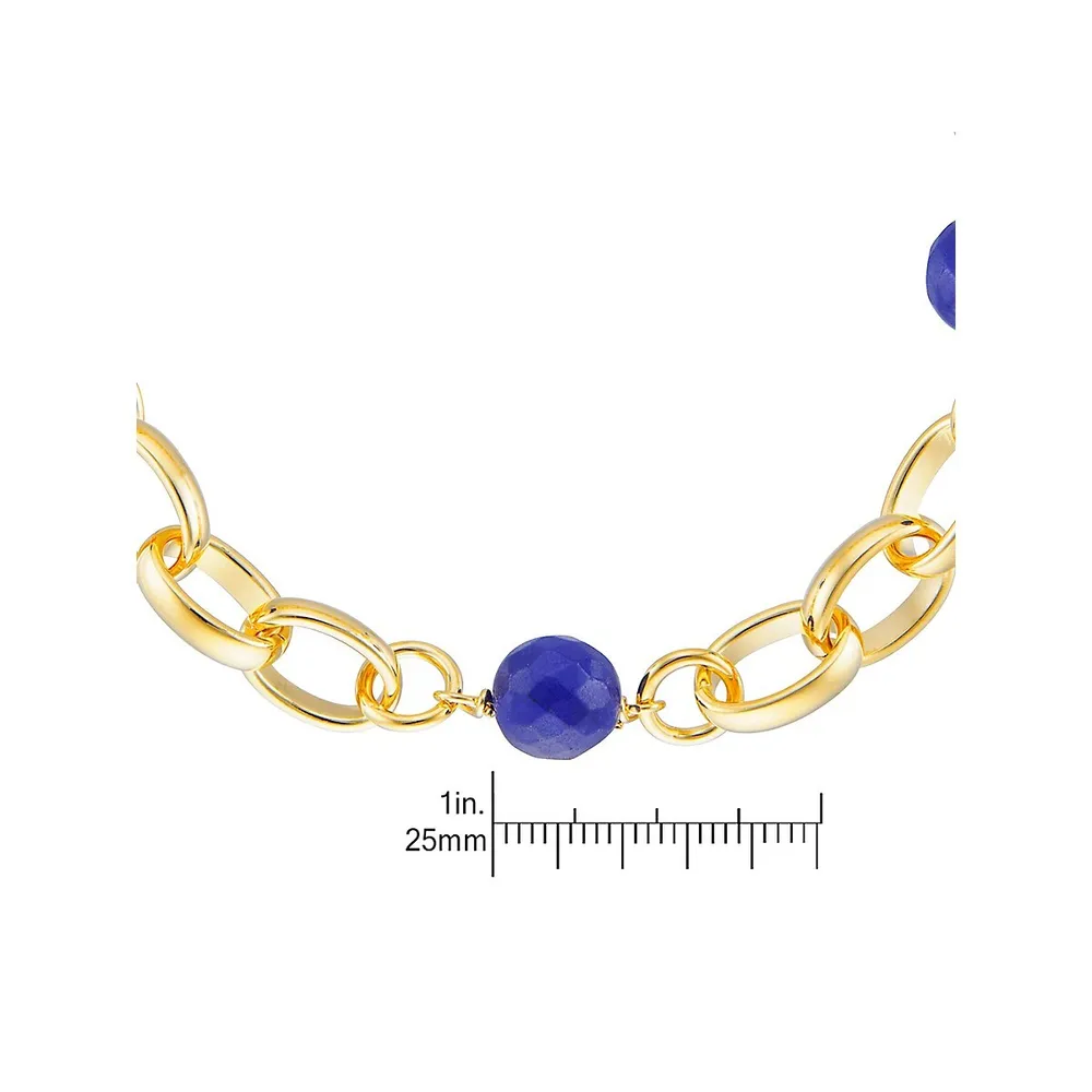 18K Goldplated & Blue Agate Bead Bracelet