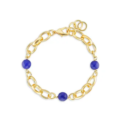 18K Goldplated & Blue Agate Bead Bracelet