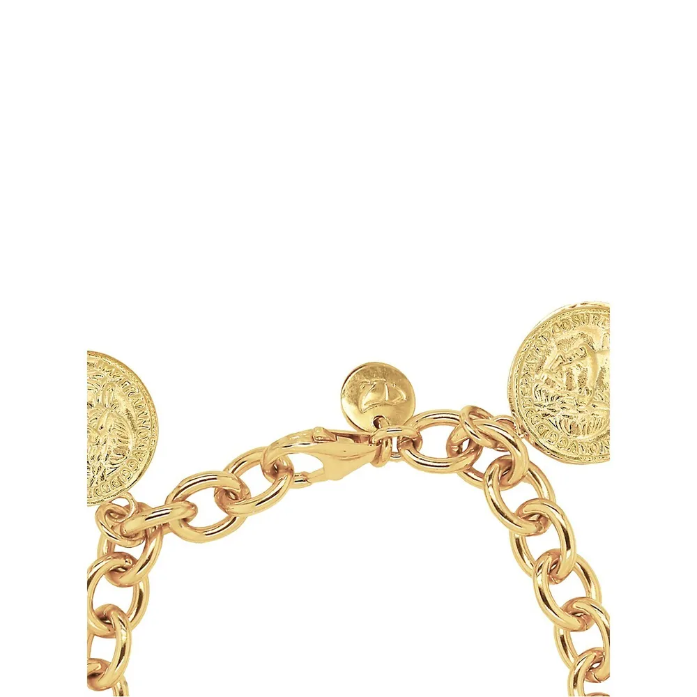 18K Goldplated Coin Charm Rolo-Link Bracelet