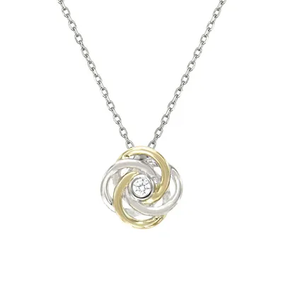 Two-Tone Goldplated Sterling Silver & Cubic Zirconia Love Knot Necklace