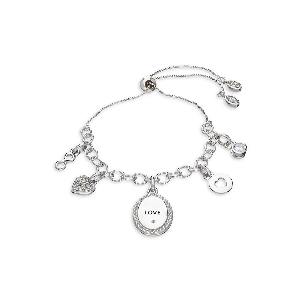 Sterling Silver & Cubic Zirconia Love Charm Bolo Bracelet