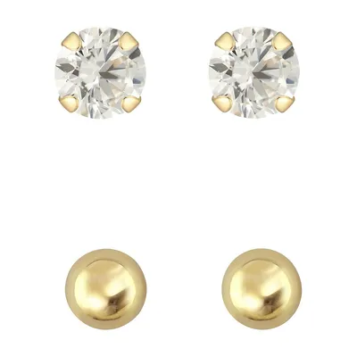 Boutons d'oreilles en forme de bille en or jaune 10 ct avec cristal Celebration, deux paires