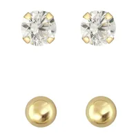 Celebration 2-Pair 10K Yellow Gold & Cubic Zirconia Ball Stud Earrings