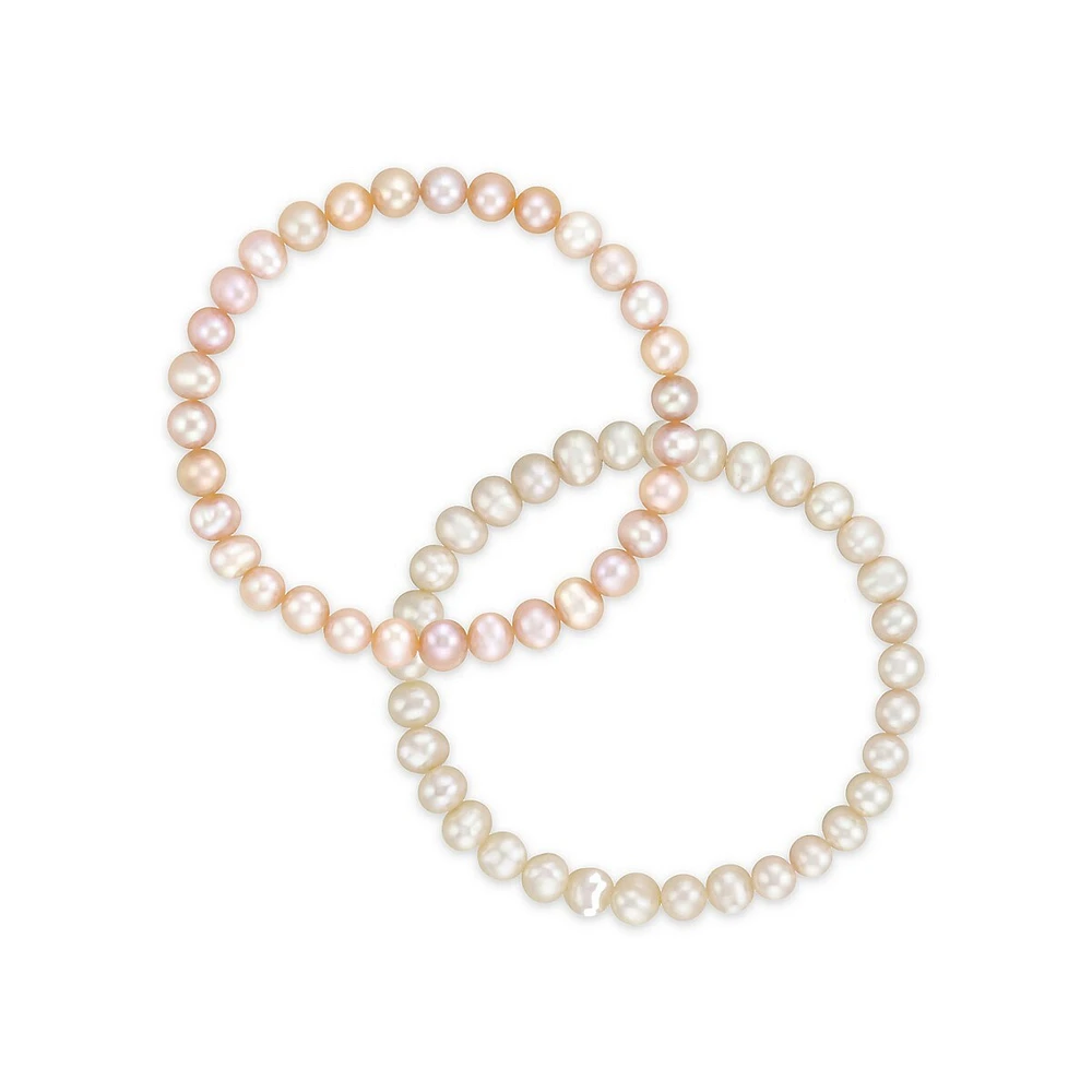 Kid's Gold Celebration 2-Piece 4.3MM Freshwater Pearl & 10K Gold Bangle Bracelets Set