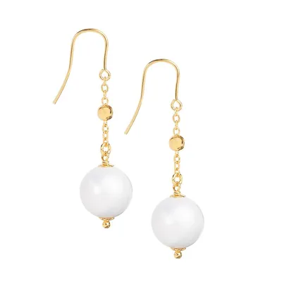 18K Goldplated & 14MM White Freshwater Pearl Drop Earrings