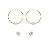 Boutons d'oreilles et anneaux en or jaune 10 ct avec cristal Celebration