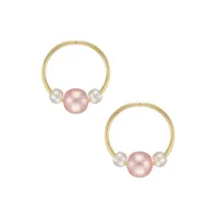 2-Pair Gold Celebration 10K Yellow Gold & Two-Tone Faux Pearl Hoop & Stud Earrings Set