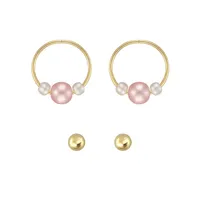 2-Pair Gold Celebration 10K Yellow Gold & Two-Tone Faux Pearl Hoop & Stud Earrings Set