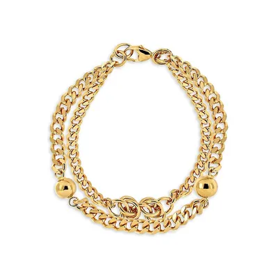 18K Goldplated Double Curb Link Chain Knot Bracelet